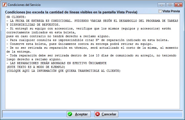 condiciones servicio