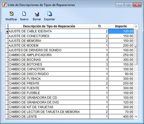 descripciones reparaciones
