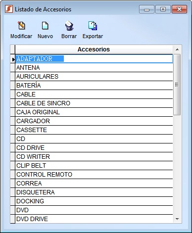 listado accesorios
