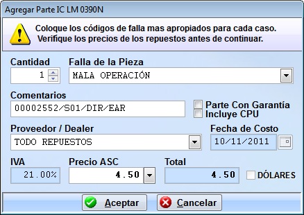 servicio agregar parte